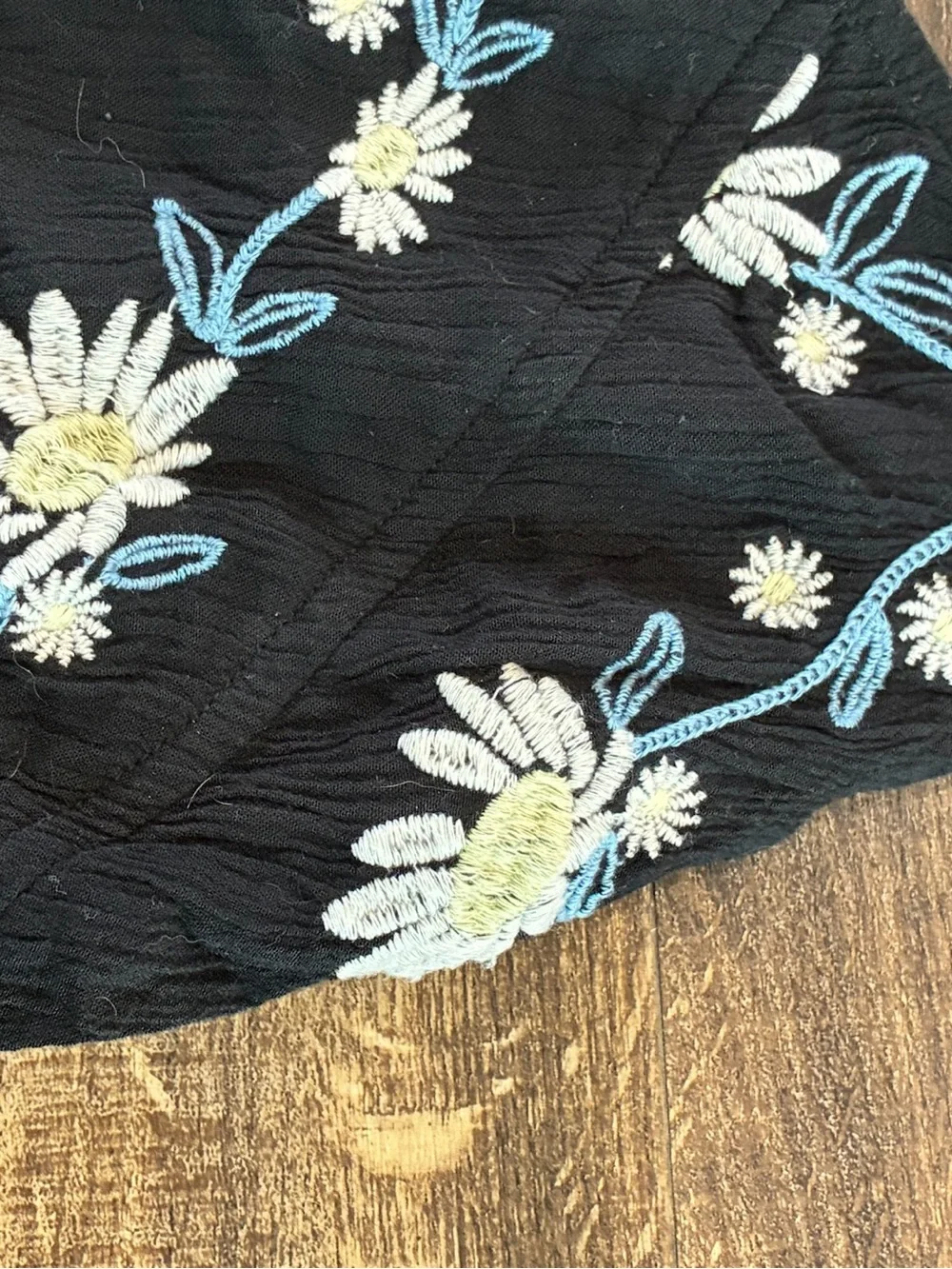 Justice Girls Crinkle Crepe Textured Black Cami Jumpsuit with Floral Embroidery
